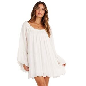 Exist Boho Bell Sleeve Mini Dress Tunic in Off White One Size NWT